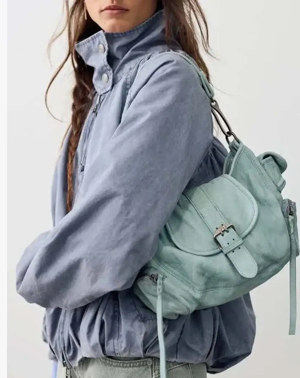 Free People We The Free Baby Asher Tote Washed Sail Blue Leather Bag